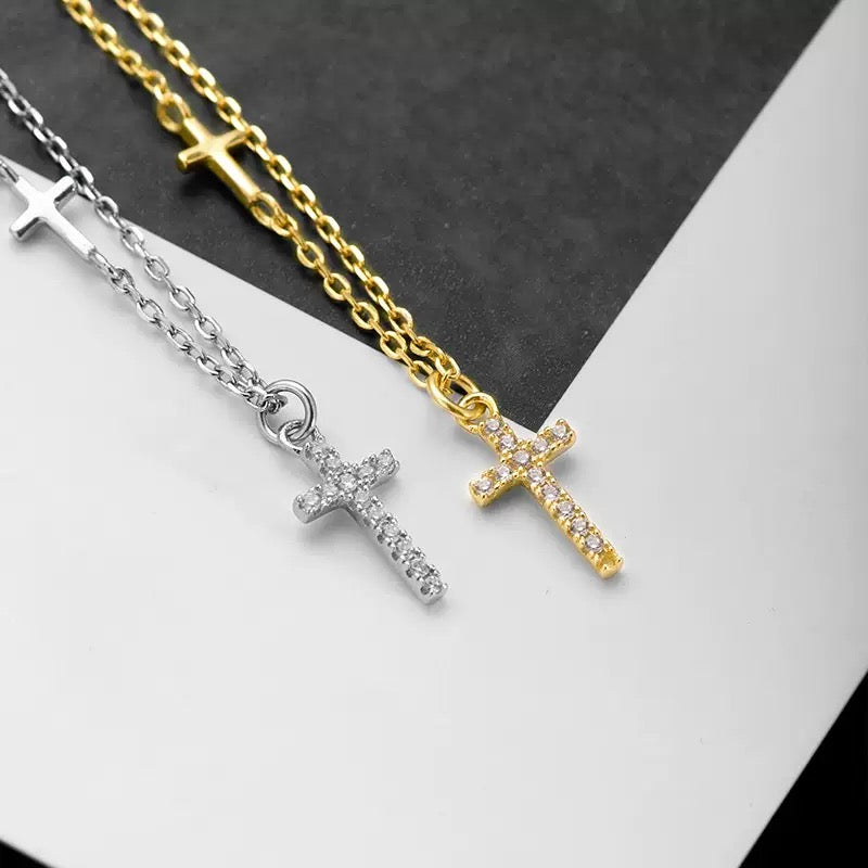 DOUBLE CROSS NECKLACE GOLD
